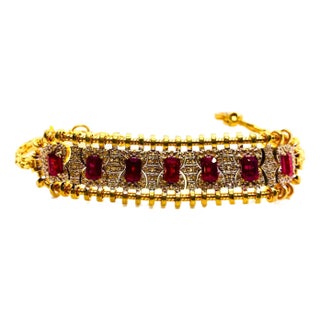 Bochic “Vintage Retro” Natural Rubies from Africa & Diamonds Set In 18K Gold & Silver For Sale