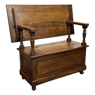 English Oak Storage Bench, 1930s For Sale