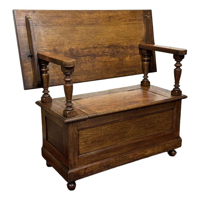 English Oak Storage Bench, 1930s For Sale