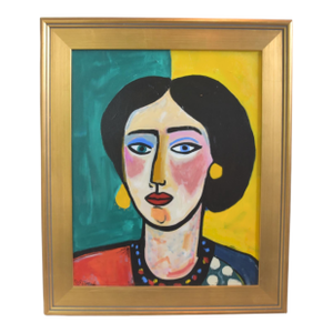 Bold Impressionist Expressionist Woman Portrait Painting Including the Antiqued Gold Wood Frame