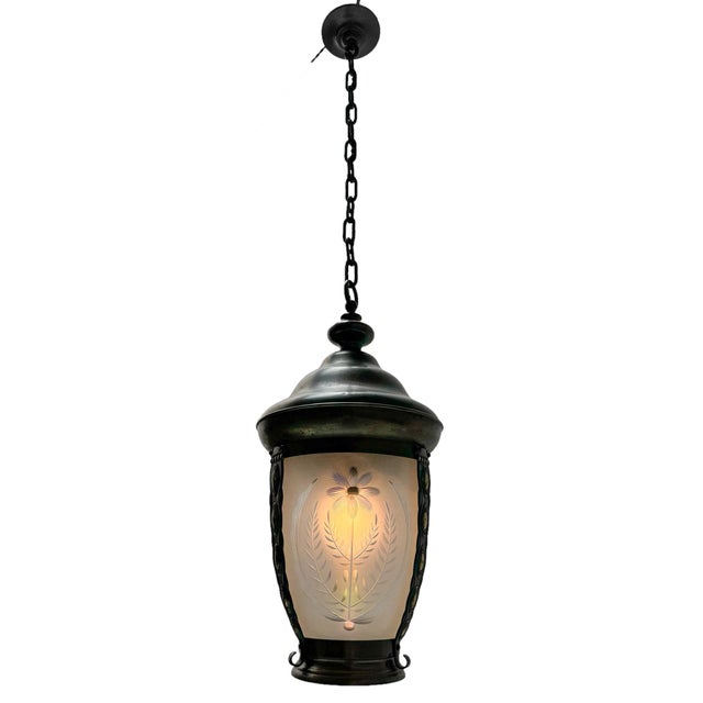 Art Nouveau Patinated Brass Hall Lantern, 1900s For Sale - Image 14 of 14
