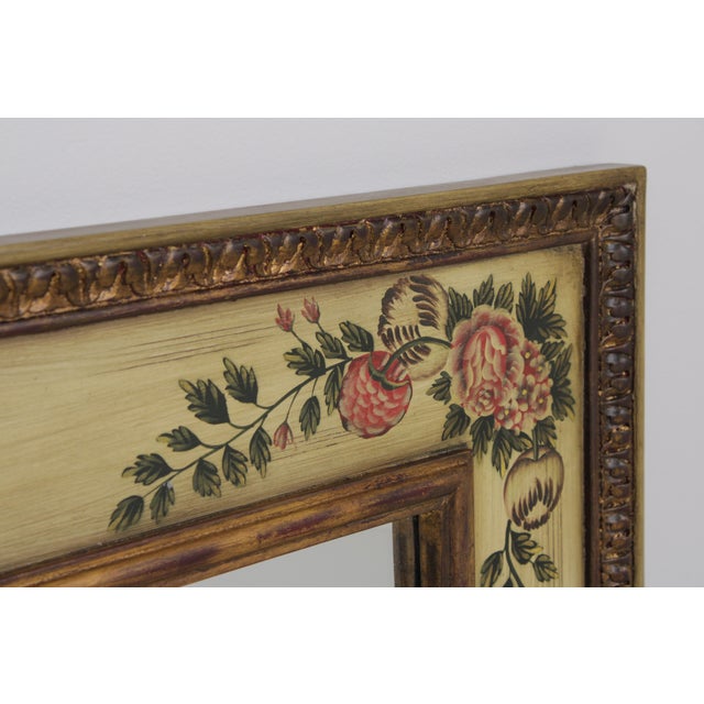 1970s Decorative Venetian Hand Painted Gilt Frame Floral Wall Mirror For Sale - Image 5 of 12