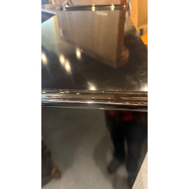 Vintage Broyhill Asian Modern Black Lacquer Armoire With Brass Hardware For Sale - Image 10 of 12