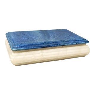 1960s Blue and White Box in Alabaster, Made in Italy For Sale