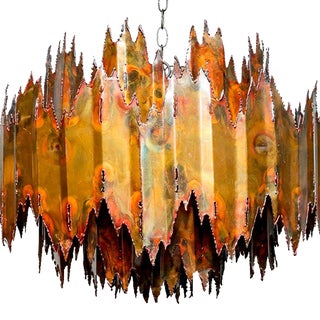 Vintage Brutalist Brass Chandelier by Tom Greene For Sale