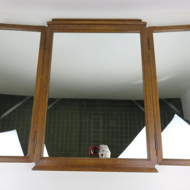 Art Deco Oak Tri Fold Wall Mirror Cabinet with Parchment Panels, 1930, in Flawless conditions. Designed 1920 to 1949