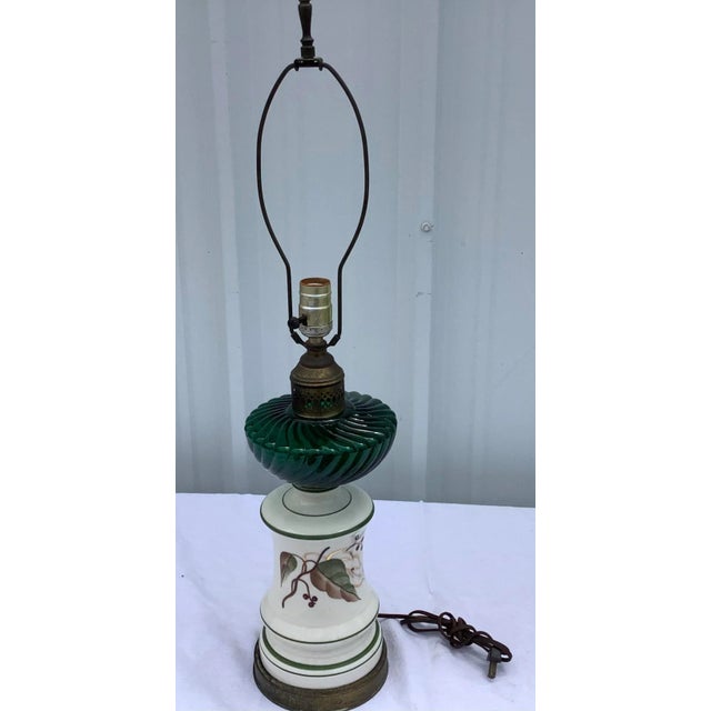 Glass 1950s Hand Painted Emerald Green Glass Top Vintage Lamp For Sale - Image 7 of 7