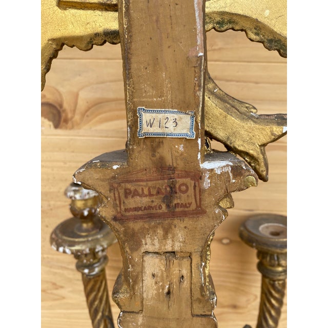 Gold Antique Italian Federal Style Figural Carved Gold Gilded Candle Wall Sconce - Pair For Sale - Image 8 of 9