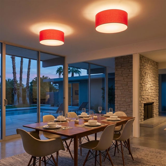 The 22 inch drum flush mount that makes 8ft ceilings feel tall. This crimson red ceiling light is a low profile ceiling...