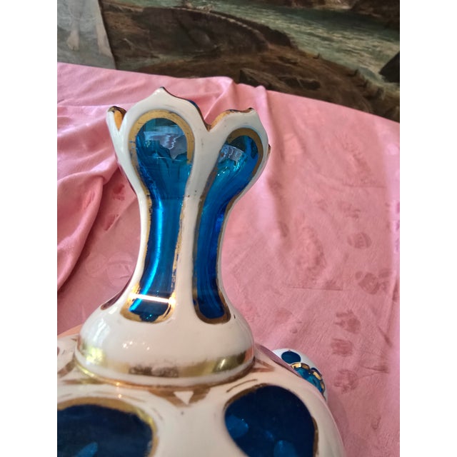 Antique Moser Bohemian Glass Overlay Pr Aquamarine Bottles For Sale - Image 10 of 14