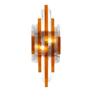 A 1970s Brutalist Amber and Clear Stacked Glass Linea Wall Sconce by Poliarte For Sale