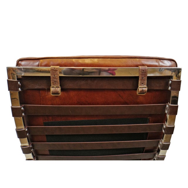 Metal Bradley Chestnut Leather & Chrome Midcentury Modern Chaise For Sale - Image 7 of 9