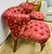 Chinoiserie Pair of Chinoiserie Tufted Red Barrel Back Slipper Chairs For Sale - Image 3 of 11