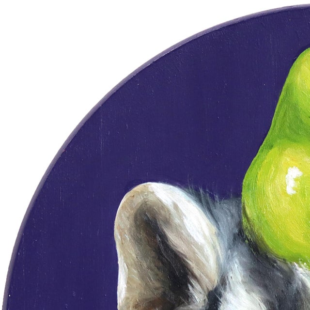 A Portrait of a Badger and His Pear - Original Animal Portrait Oil Painting on Wood Panel by Jj Galloway For Sale - Image 4 of 9