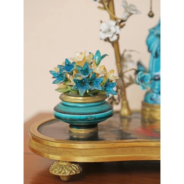 French Chinoiserie Turquoise-Blue Porcelain Encrier Table Lamp For Sale - Image 4 of 9