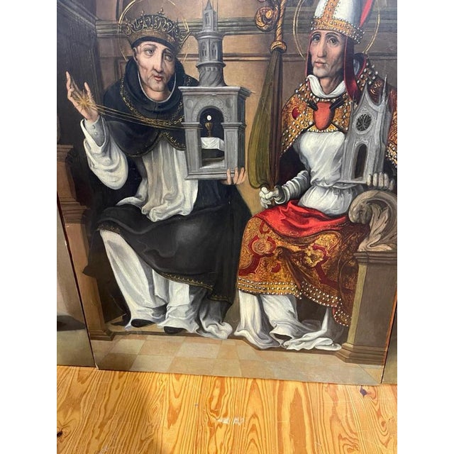 Spanish School Artist, Annunciation Triptych, 17th Century, Oil on Canvas For Sale - Image 12 of 14