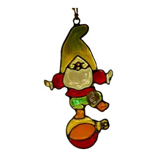 Vintage Kurt Adler Stained Glass Gnome Ornament – 1978 Christmas Decor - Suncatcher For Sale