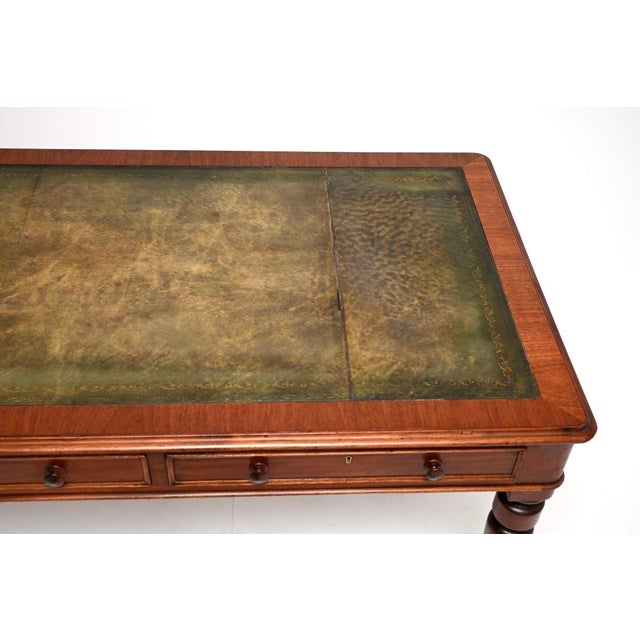 Wood Large Antique Victorian Leather Top Writing Table, 1840 For Sale - Image 7 of 11