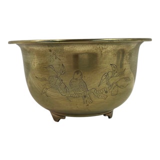 Vintage Etched Brass Partridge in a Pair Tree Planter For Sale