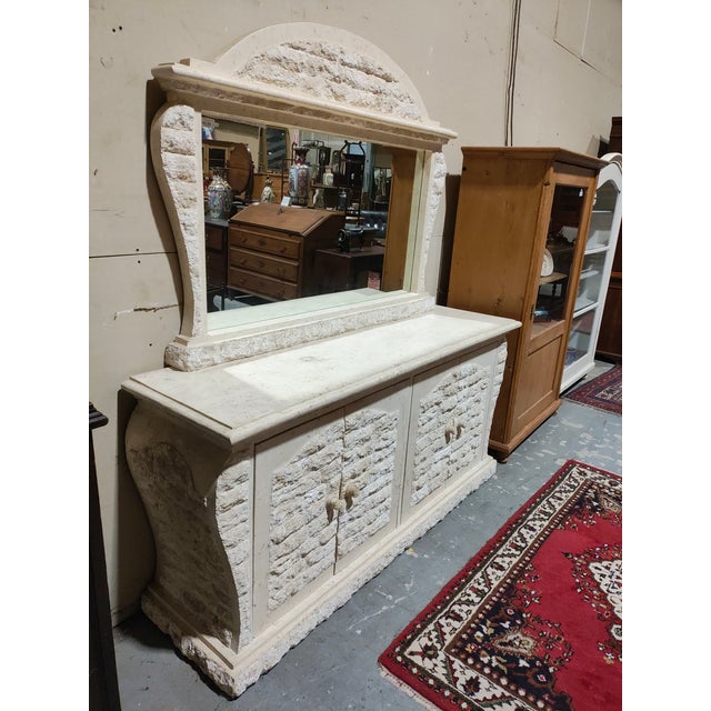 French Provincial Mid 20th Century French Provincial Limestone Credenza With Mirror For Sale - Image 3 of 8