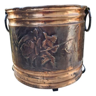 Art Deco Copper and Wood Container for Fireplace, 1940s For Sale