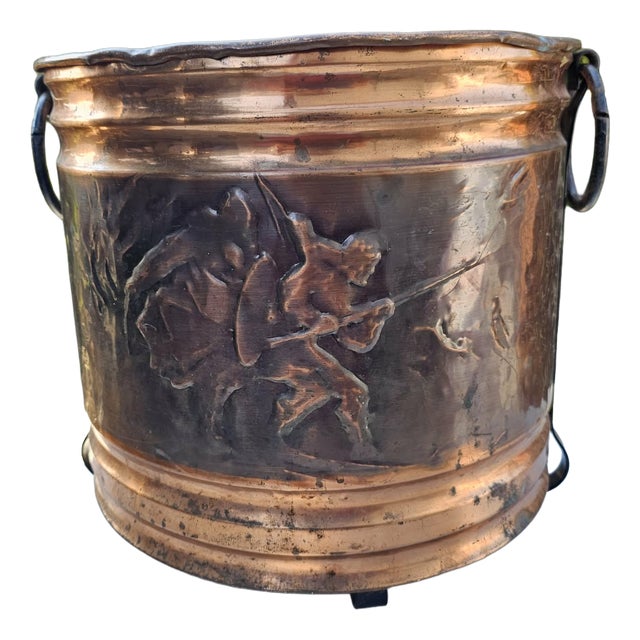 Art Deco Copper and Wood Container for Fireplace, 1940s For Sale