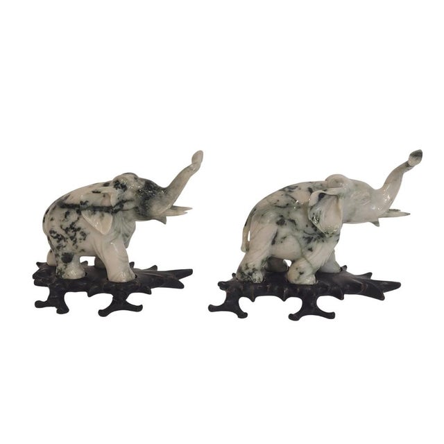 Pair of Elephant Paperweights, Veined Marble, 1980s - France Type: Pair of paperweights Materials: Veined marble and...