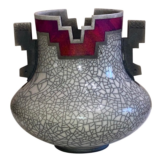 Rick Foris Contemporary Raku Ceramics Art Studio Modern Sculptural Vase For Sale