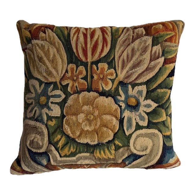 16th Century Brussels Floral Tapestry Pillow For Sale