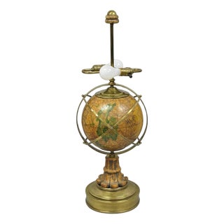 Vintage Italian Regency Style Brass & Wood Old World Globe Table Lamp by Hart For Sale