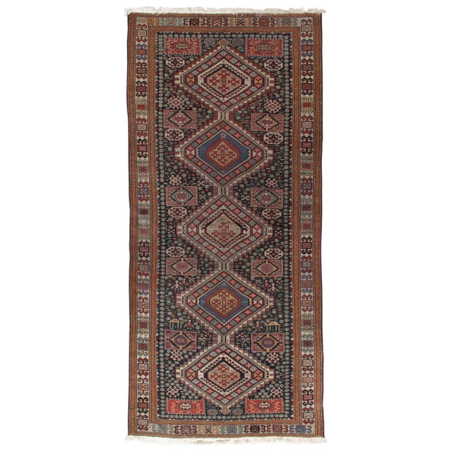 Textile Antique Shirvan Rug, Hand Knotted, Wool Oriental Rug Navy Blue, Red, Beige, Grey For Sale - Image 7 of 16