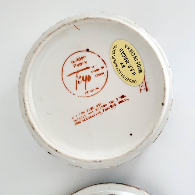 Vintage Golden Peony Hand Painted Chinese Porcelain Box Signed For Sale - Image 9 of 9