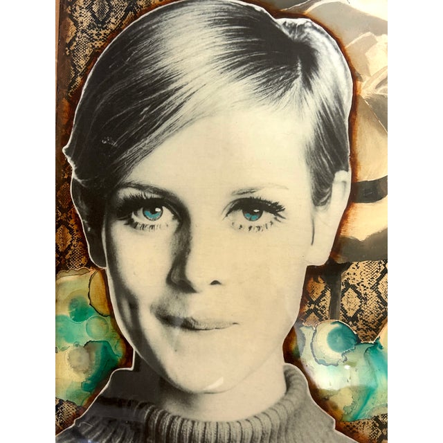 “Twiggy” Mixed Media Pop Art Portrait on Panel, by Laura Van Horne For Sale - Image 4 of 11