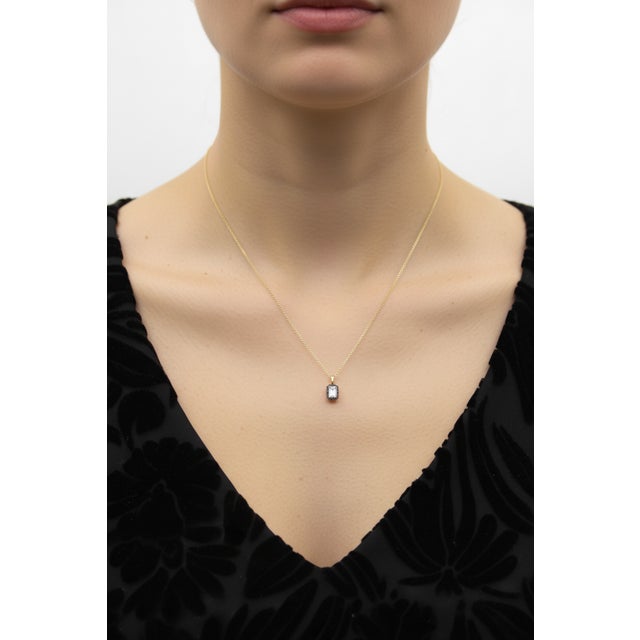 18k Gold 1/2 Carat Emerald Cut Diamond in Collet Setting With Black Rhodium Necklace For Sale - Image 12 of 12