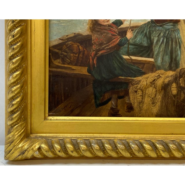 Georges Jean Marie Haquette "Fishermans Daughter" Original Oil Painting 19th C. W/Print Original oil on wooden panel...