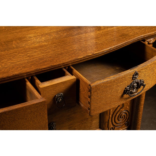 Antique Empire Revival Oak Clawfoot Sideboard With Mirror For Sale - Image 11 of 11