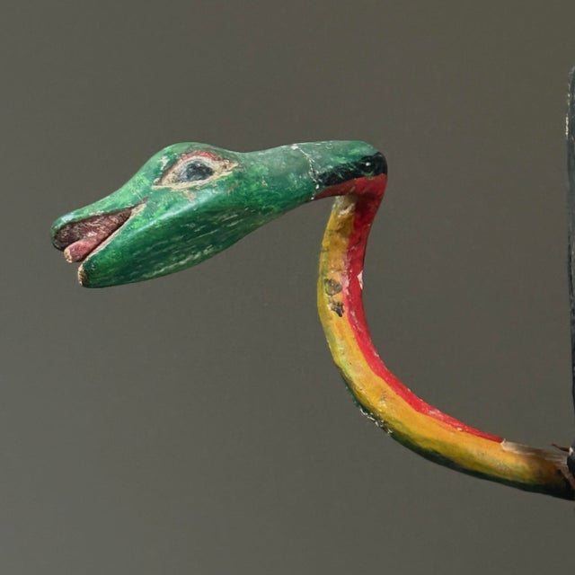 Wood Antique Hand Carved Folk Art Polychrome Mexican Dance Mask W/ Snake For Sale - Image 7 of 8