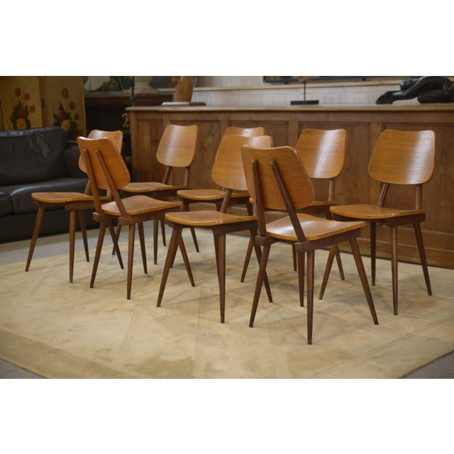 Brown Vintage Brown Oak Chairs, 1960s, Set of 8 For Sale - Image 8 of 11