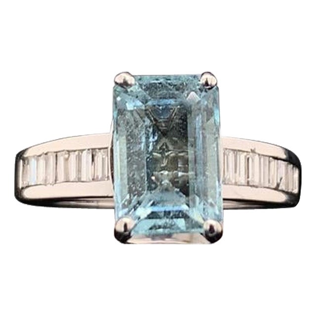 Diamond Aquamarine Ring 3.30TCW 14k Gold Women Certified For Sale