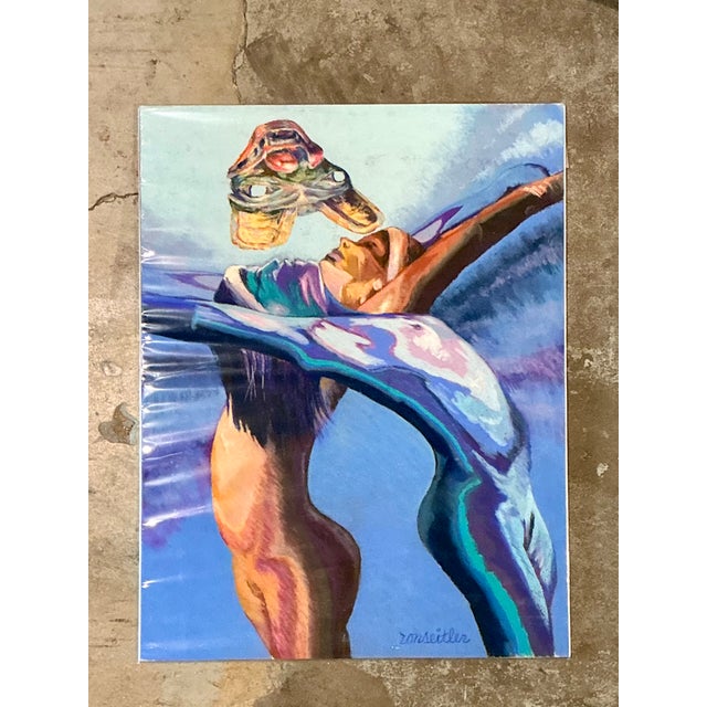 Abstract Vintage Ron Seitler Figurative Oil Crayon Drawing For Sale - Image 3 of 12
