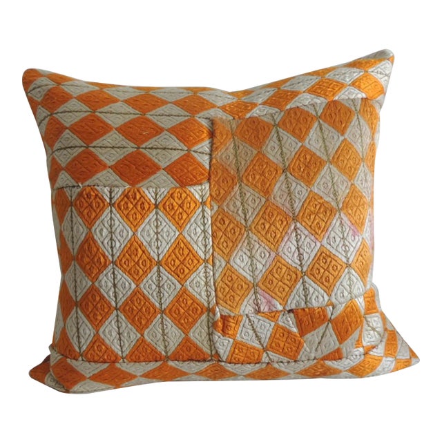 Orange & Yellow Woven Embroidery Square Decorative Pillow For Sale