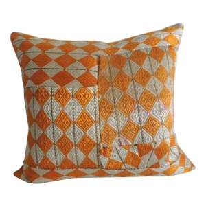 Orange & Yellow Woven Embroidery Square Decorative Pillow