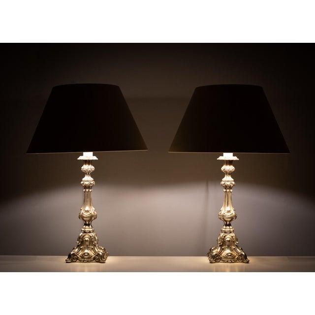 Rococo Silver Plated Table Lamps, 1920s, Set of 2 For Sale - Image 12 of 14