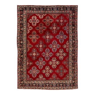 Handmade Red Persian Wool Rug Vintage Kashan With Allover Pattern For Sale