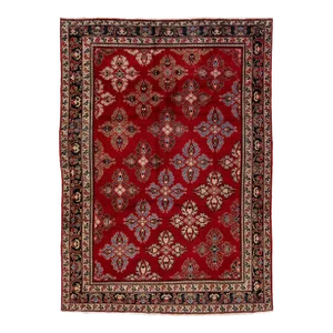 Handmade Red Persian Wool Rug Vintage Kashan With Allover Pattern