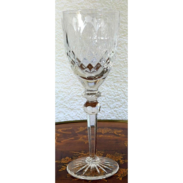Rogaska Queen Crystal Wine Glass 7.75" Cut Floral Stemware Slovenia Elegant Rogaška Queen crystal wine glass featuring the...