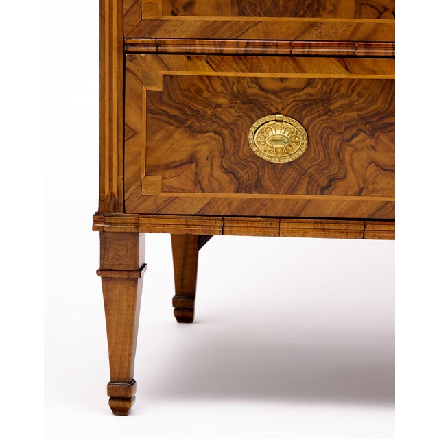 Italian Neoclassical Walnut and Marquetry Three-Drawer Commode For Sale - Image 9 of 9