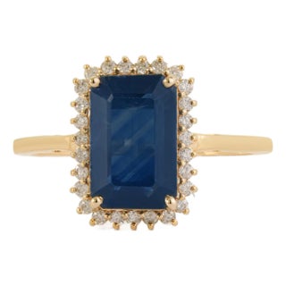 3.31ct Emerald-Cut Blue Sapphire Diamond Modern Engagement Ring Size 9 in 14k Gold For Sale