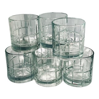 Vintage ‘Anchor Hocking’ Translucent Cut Glen Plaid Lowball Glasses - Set of 8 For Sale