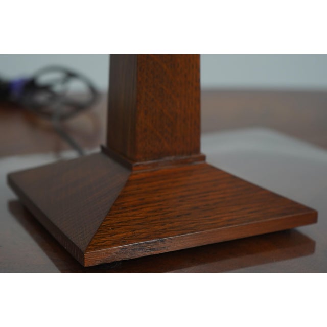 Stickley Slag Glass Mission Oak Lamp For Sale In Philadelphia - Image 6 of 12